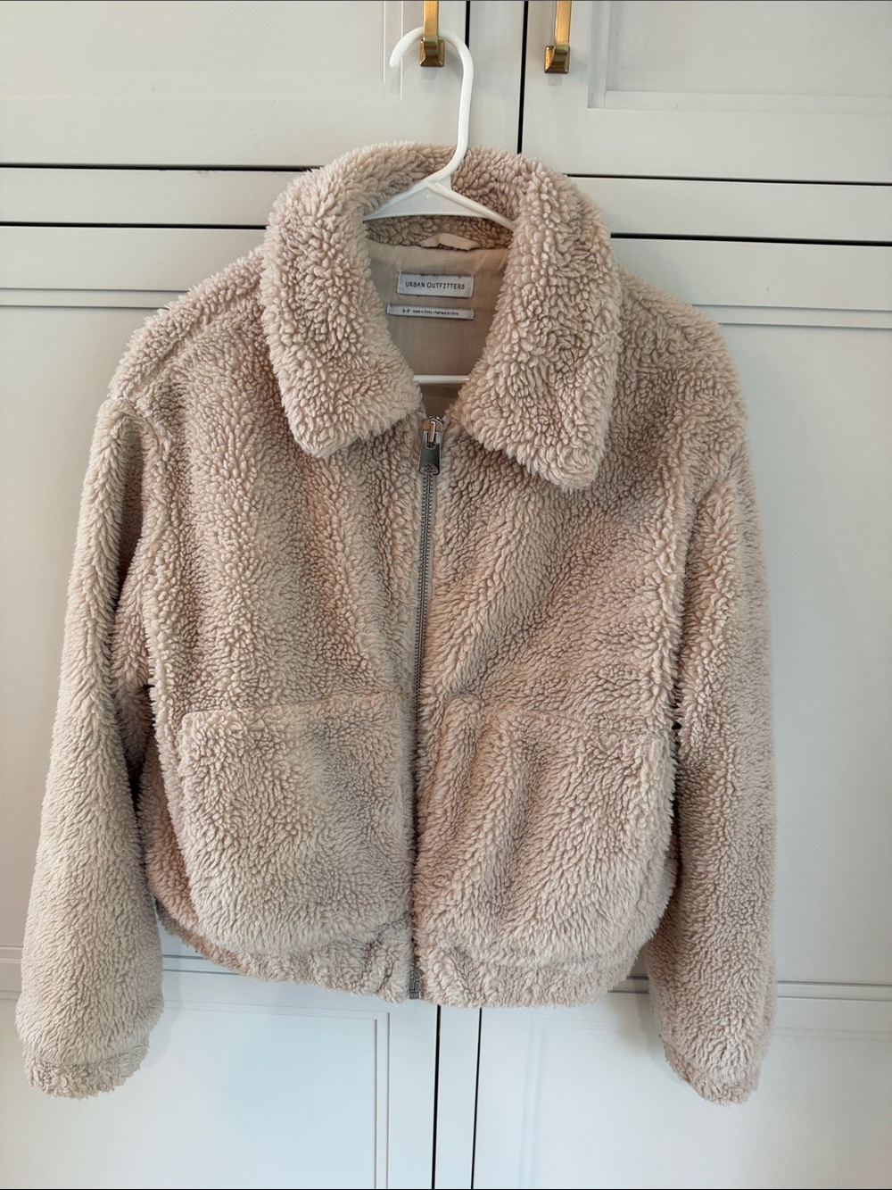 Urban Outfitters Light Beige Teddy Sherpa Zip Jacket
